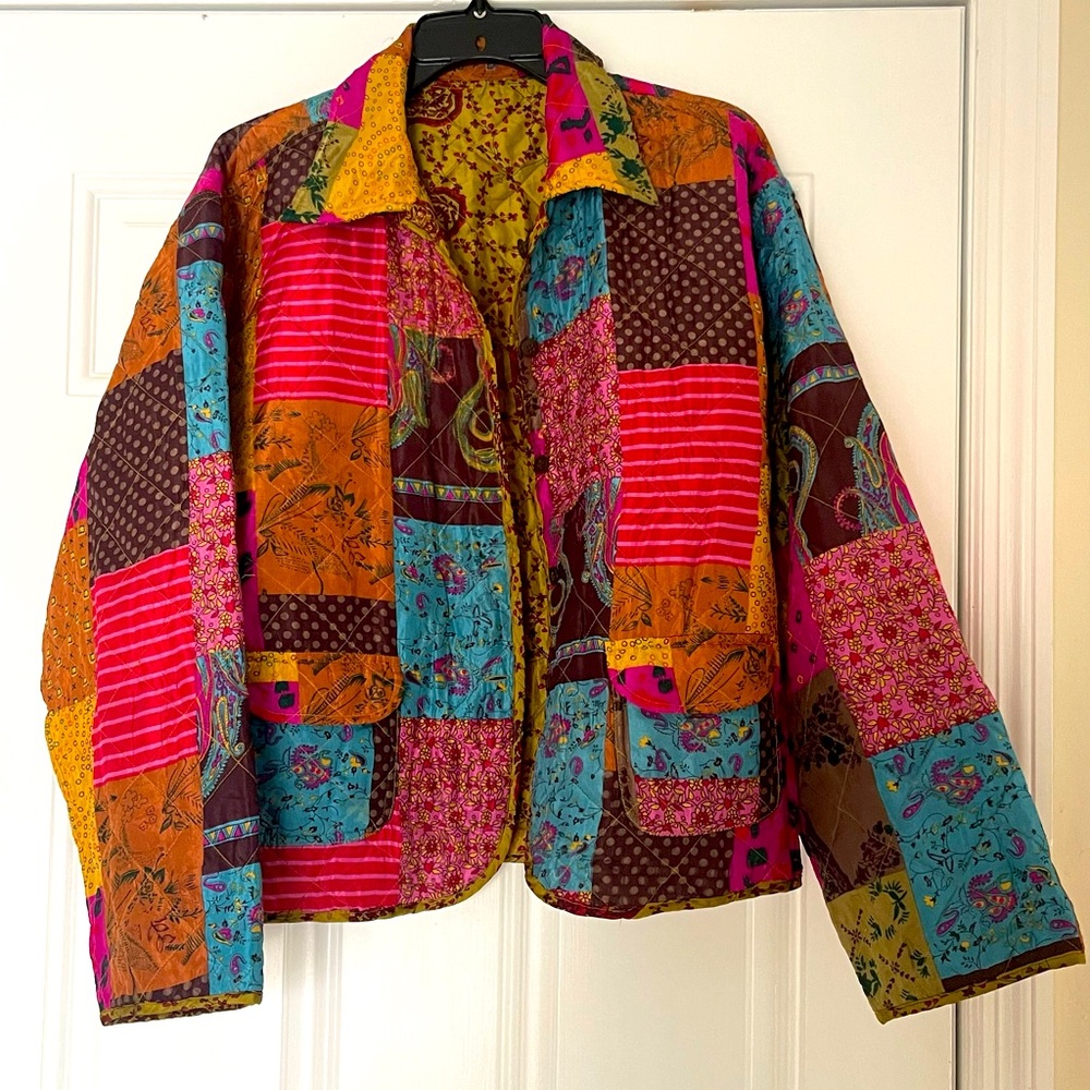 Vintage Quilted Reversible Patchwork Jacket In Si… - image 1